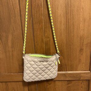 MZ Wallace Quilted Crossbody Bag in Beige and Neon Yellow